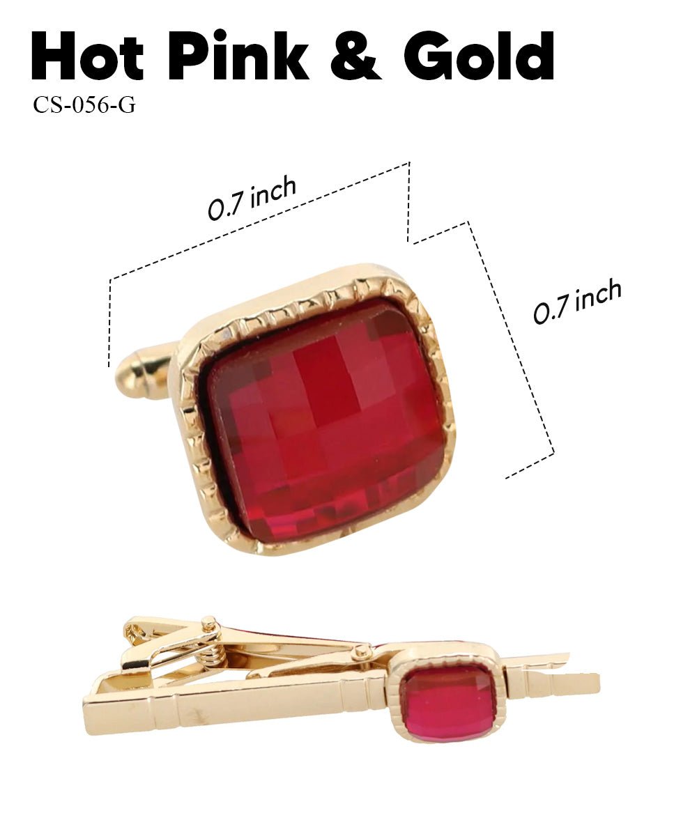 Vittorio Vico Men's Colored Crystal Cufflink & Tie Bar Set in Gift Box - Red and Silver - Cufflink & Tiebar Set - Vittorio Vico