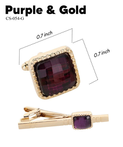 Vittorio Vico Men's Colored Crystal Cufflink & Tie Bar Set in Gift Box - Purple and Gold - Cufflink & Tiebar Set - Vittorio Vico