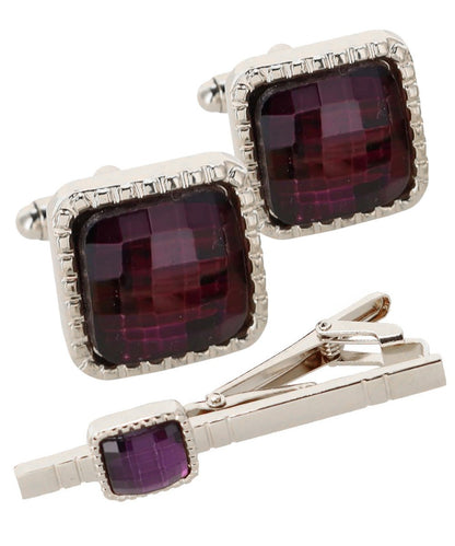 Vittorio Vico Men's Colored Crystal Cufflink & Tie Bar Set in Gift Box - Purple and Silver - Cufflink & Tiebar Set - Vittorio Vico