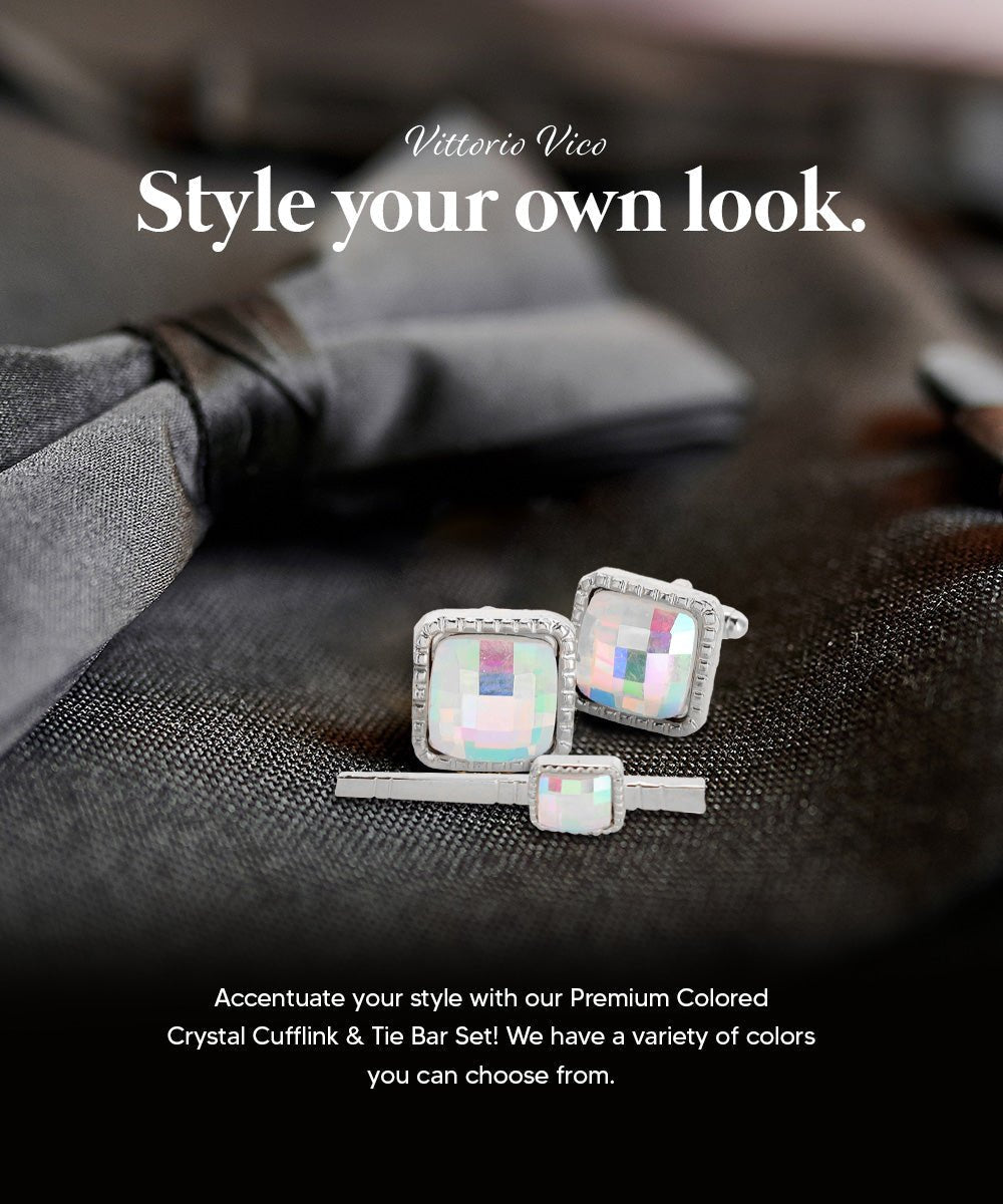 Vittorio Vico Men's Colored Crystal Cufflink & Tie Bar Set in Gift Box - Rainbow and Silver - Cufflink & Tiebar Set - Vittorio Vico