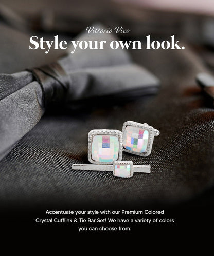 Vittorio Vico Men's Colored Crystal Cufflink & Tie Bar Set in Gift Box - Rainbow and Silver - Cufflink & Tiebar Set - Vittorio Vico