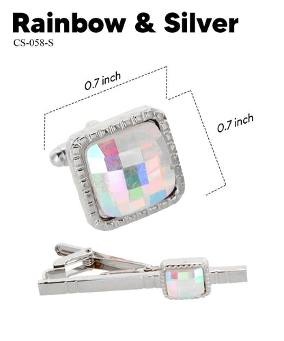 Vittorio Vico Men's Colored Crystal Cufflink & Tie Bar Set in Gift Box - Rainbow and Silver - Cufflink & Tiebar Set - Vittorio Vico