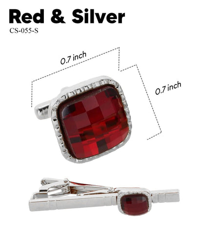 Vittorio Vico Men's Colored Crystal Cufflink & Tie Bar Set in Gift Box - Red and Silver - Cufflink & Tiebar Set - Vittorio Vico