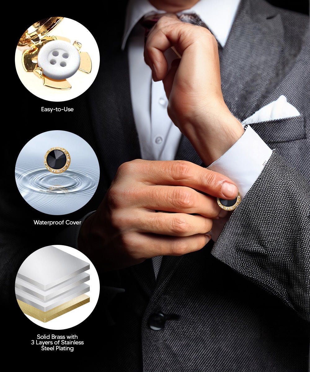 Vittorio Vico Men's Crystal Colorstone Button Cover - Black and Gold - Button Covers - Vittorio Vico