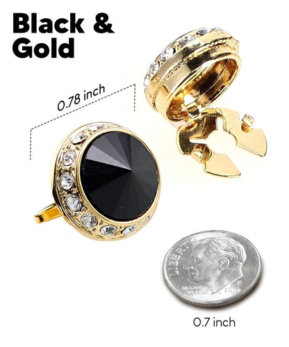 Vittorio Vico Men's Crystal Colorstone Button Cover - Black and Gold - Button Covers - Vittorio Vico