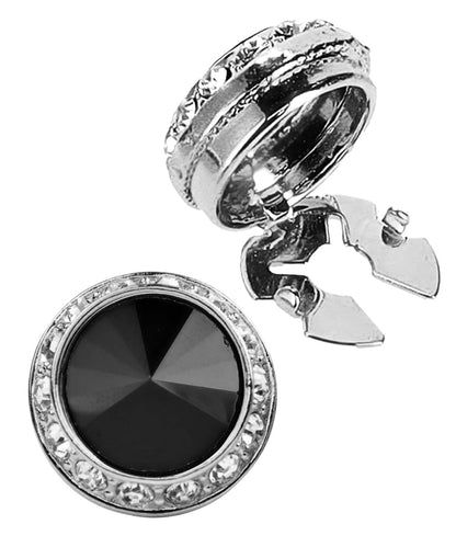 Vittorio Vico Men's Crystal Colorstone Button Cover - Black and Silver - Button Covers - Vittorio Vico