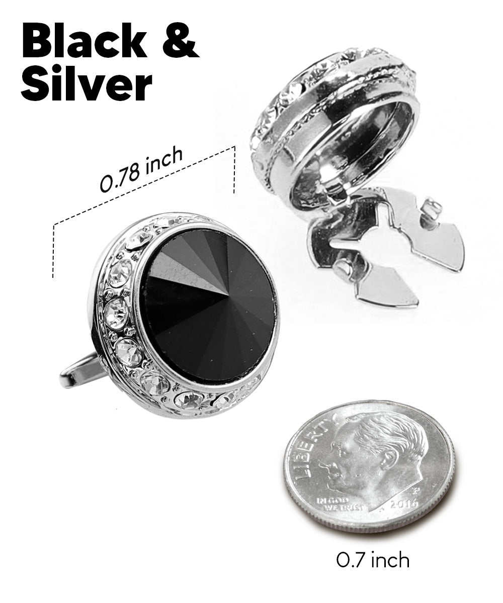 Vittorio Vico Men's Crystal Colorstone Button Cover - Black and Silver - Button Covers - Vittorio Vico