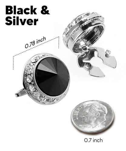 Vittorio Vico Men's Crystal Colorstone Button Cover - Black and Silver - Button Covers - Vittorio Vico