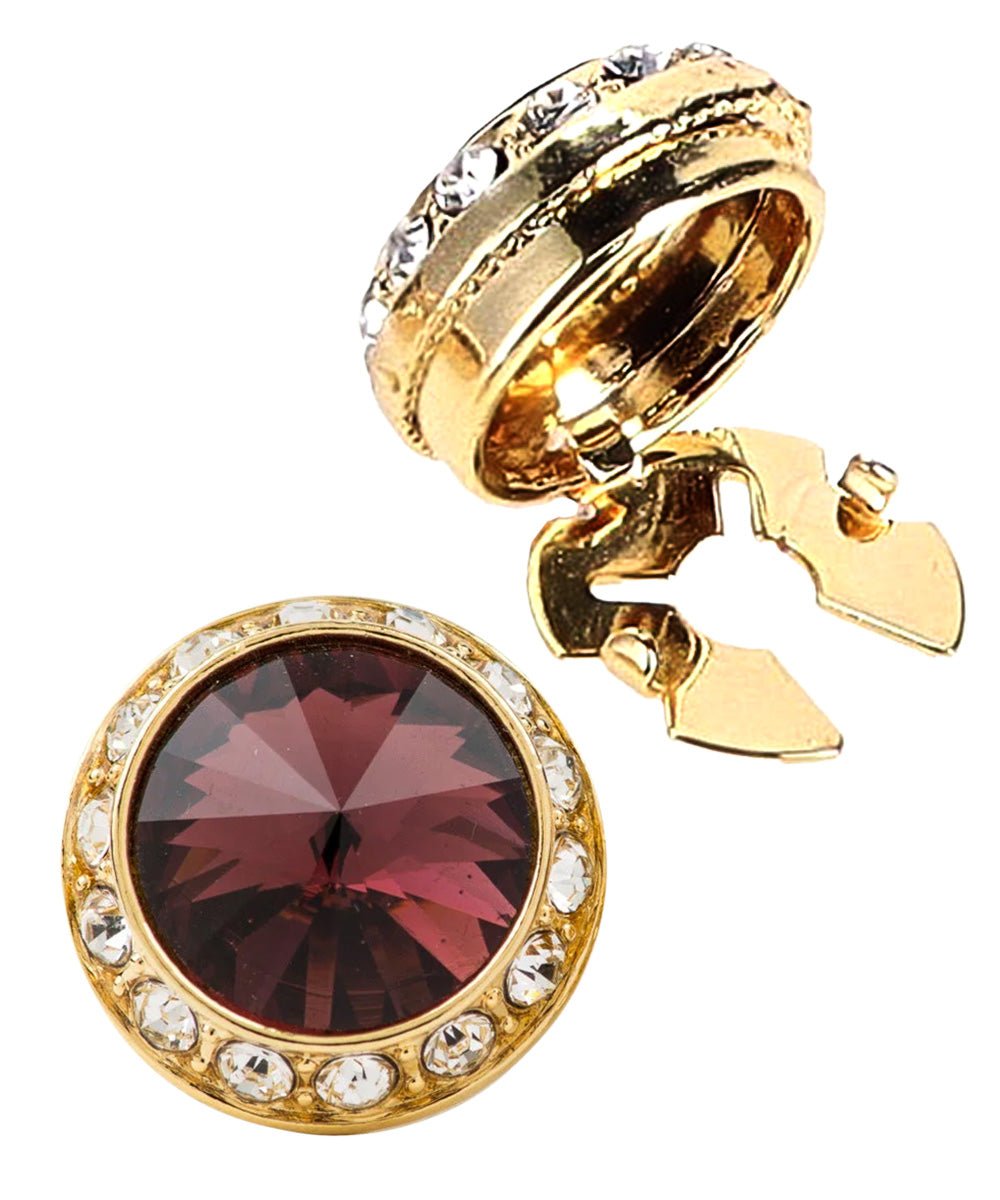 Vittorio Vico Men's Crystal Colorstone Button Cover - Burgundy and Gold - Button Covers - Vittorio Vico