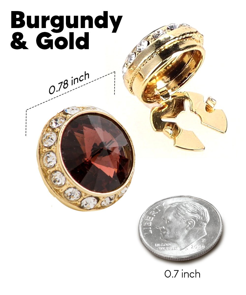 Vittorio Vico Men's Crystal Colorstone Button Cover - Burgundy and Gold - Button Covers - Vittorio Vico