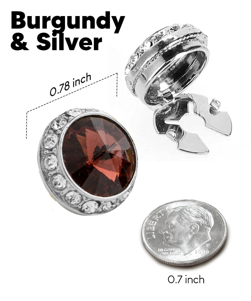 Vittorio Vico Men's Crystal Colorstone Button Cover - Burgundy and Silver - Button Covers - Vittorio Vico