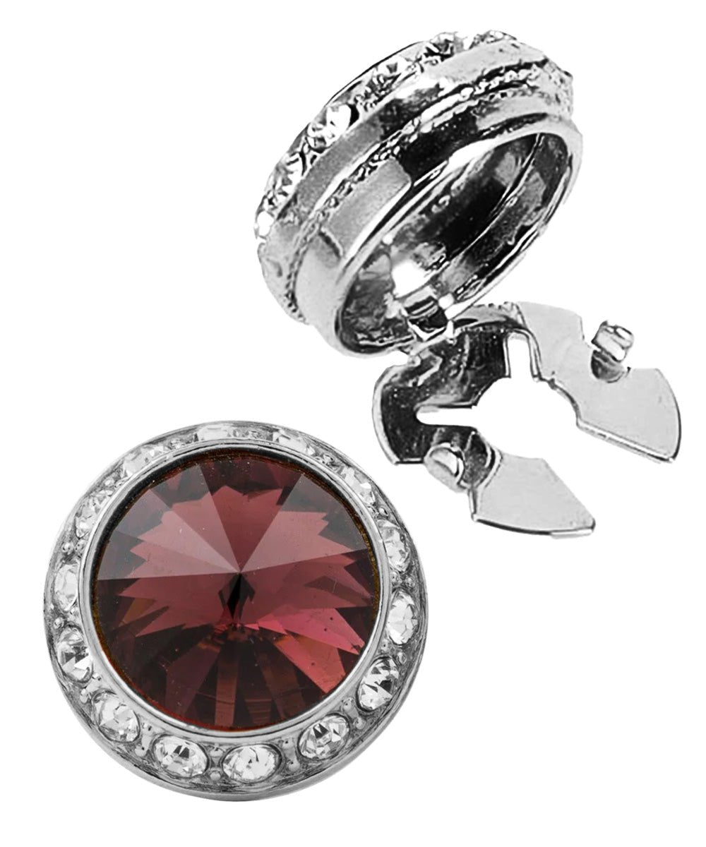 Vittorio Vico Men's Crystal Colorstone Button Cover - Burgundy and Silver - Button Covers - Vittorio Vico