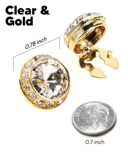 Vittorio Vico Men's Crystal Colorstone Button Cover - Clear and Gold - Button Covers - Vittorio Vico