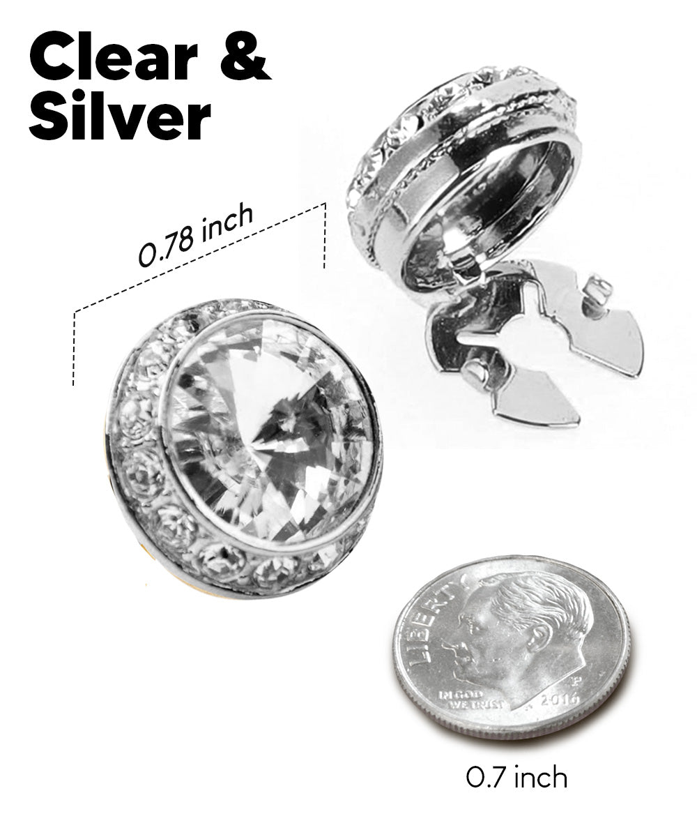 Vittorio Vico Men's Crystal Colorstone Button Cover - Clear and Silver - Button Covers - Vittorio Vico