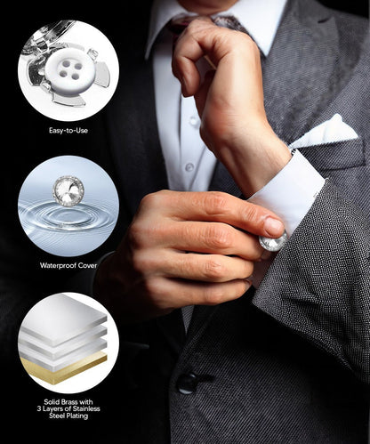 Vittorio Vico Men's Crystal Colorstone Button Cover - Black and Gold - Button Covers - Vittorio Vico