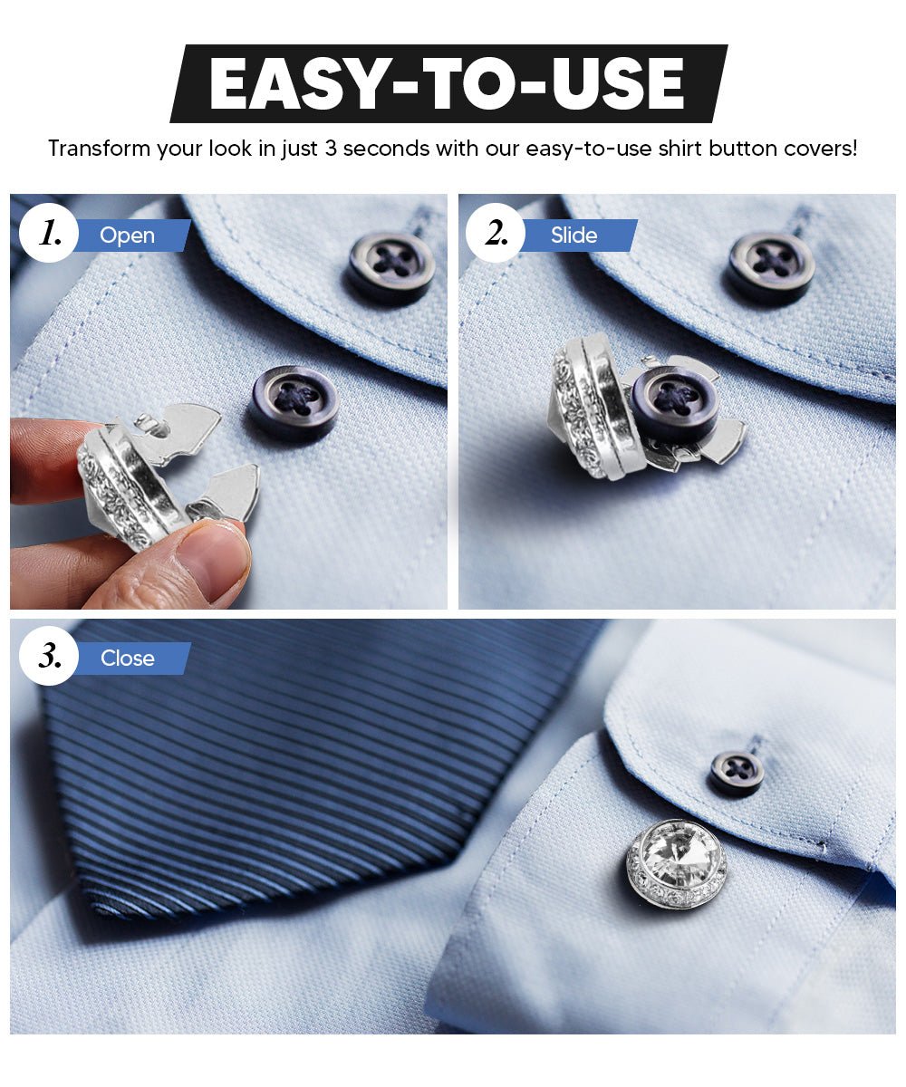 Vittorio Vico Men's Crystal Colorstone Button Cover - Clear and Silver - Button Covers - Vittorio Vico