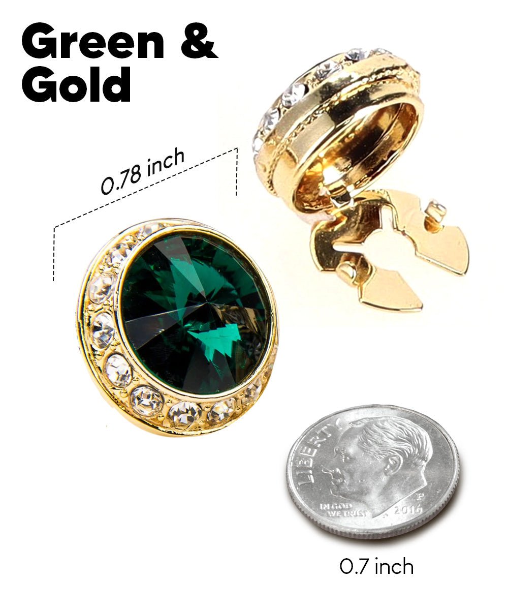 Vittorio Vico Men's Crystal Colorstone Button Cover - Green and Gold - Button Covers - Vittorio Vico