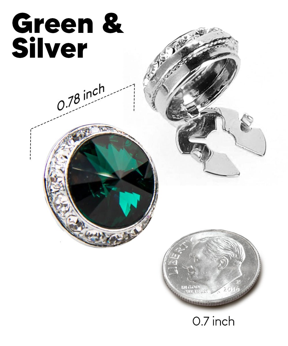 Vittorio Vico Men's Crystal Colorstone Button Cover - Green and Silver - Button Covers - Vittorio Vico