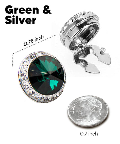 Vittorio Vico Men's Crystal Colorstone Button Cover - Green and Silver - Button Covers - Vittorio Vico