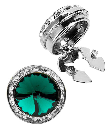 Vittorio Vico Men's Crystal Colorstone Button Cover - Green and Silver - Button Covers - Vittorio Vico