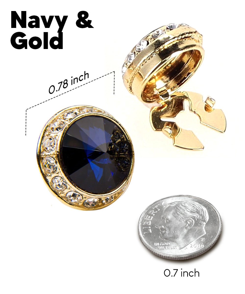Vittorio Vico Men's Crystal Colorstone Button Cover - Navy Blue and Gold - Button Covers - Vittorio Vico