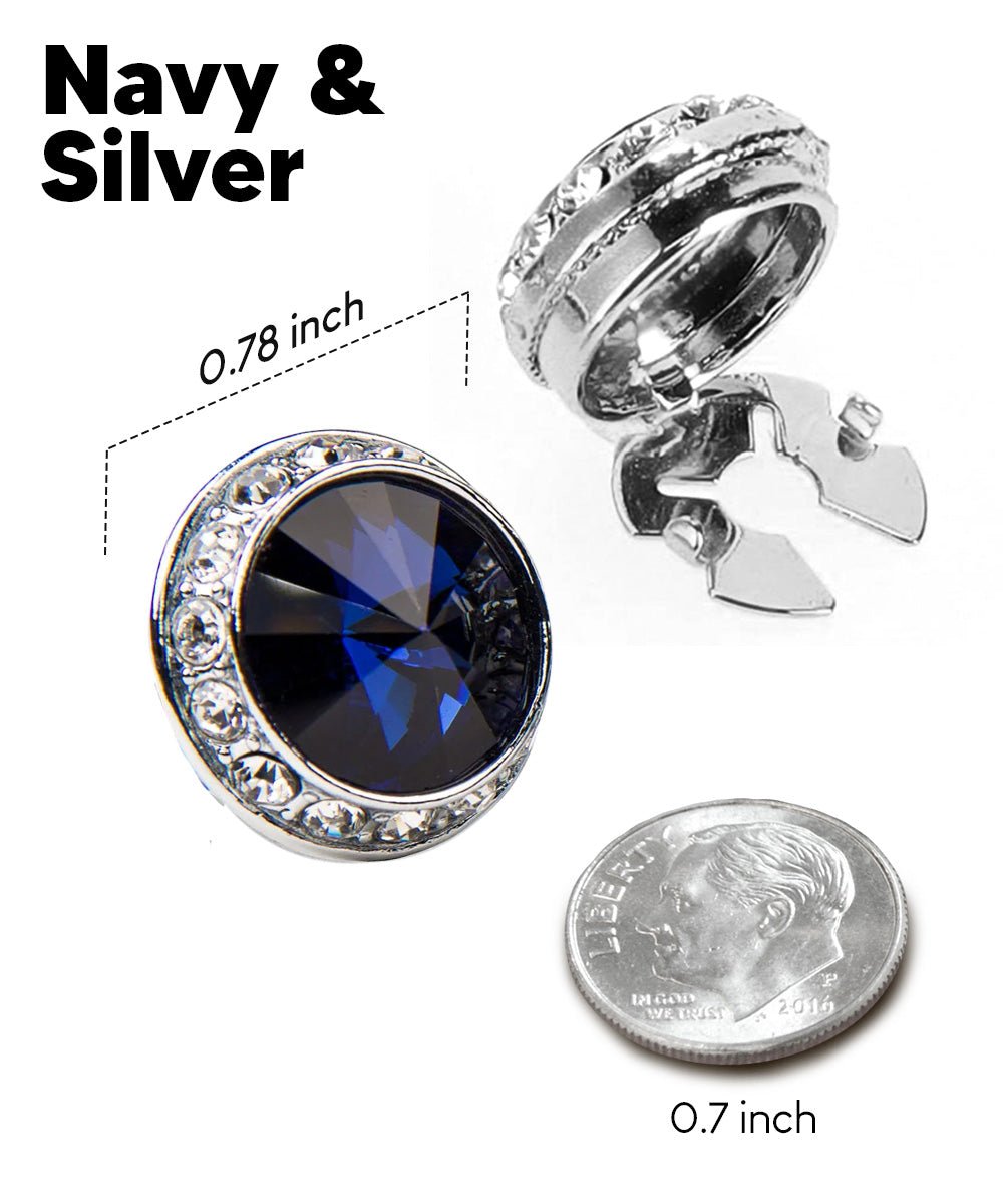 Vittorio Vico Men's Crystal Colorstone Button Cover - Navy Blue and Silver - Button Covers - Vittorio Vico
