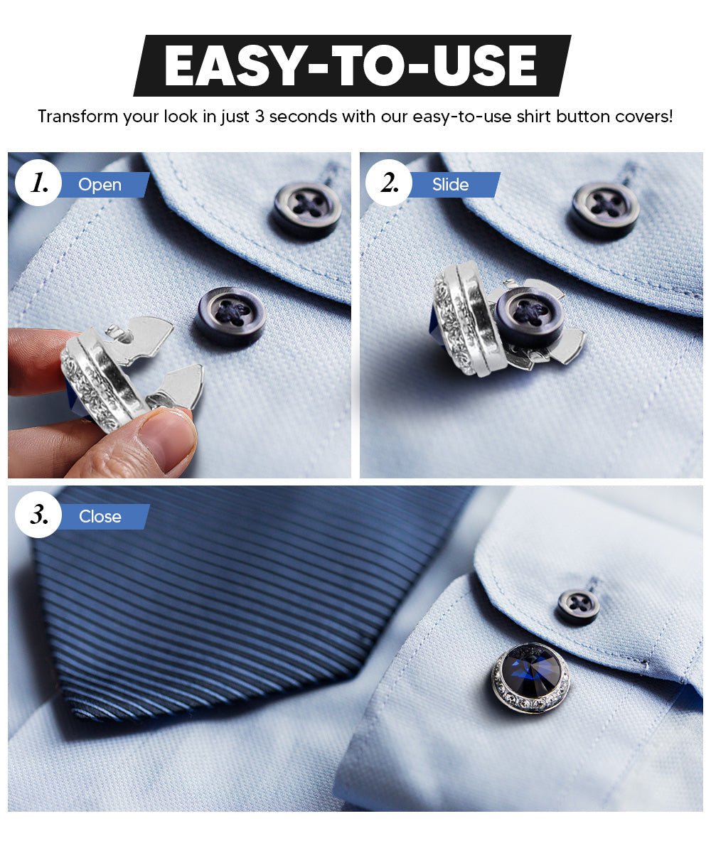Vittorio Vico Men's Crystal Colorstone Button Cover - Navy Blue and Silver - Button Covers - Vittorio Vico
