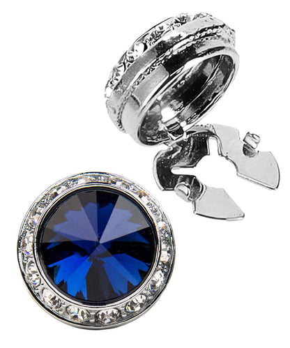 Vittorio Vico Men's Crystal Colorstone Button Cover - Navy Blue and Silver - Button Covers - Vittorio Vico