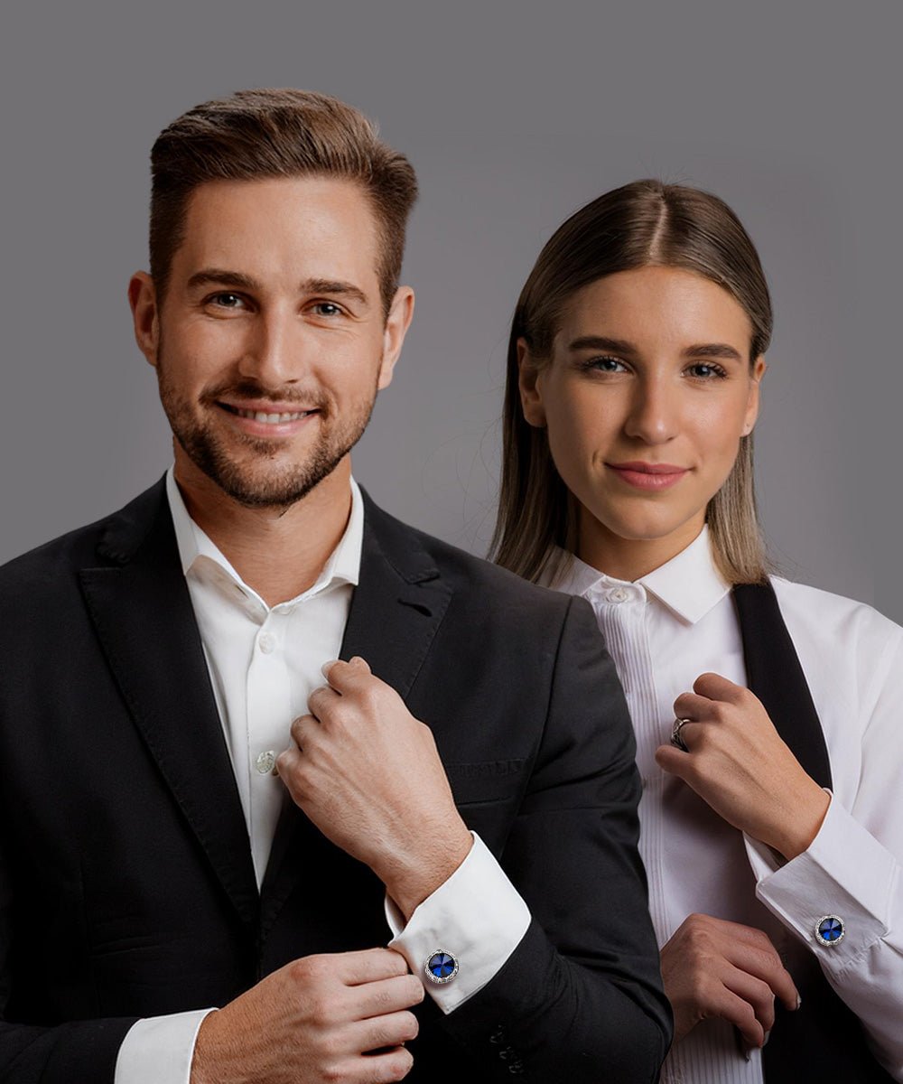 Vittorio Vico Men's Crystal Colorstone Button Cover - Navy Blue and Silver - Button Covers - Vittorio Vico