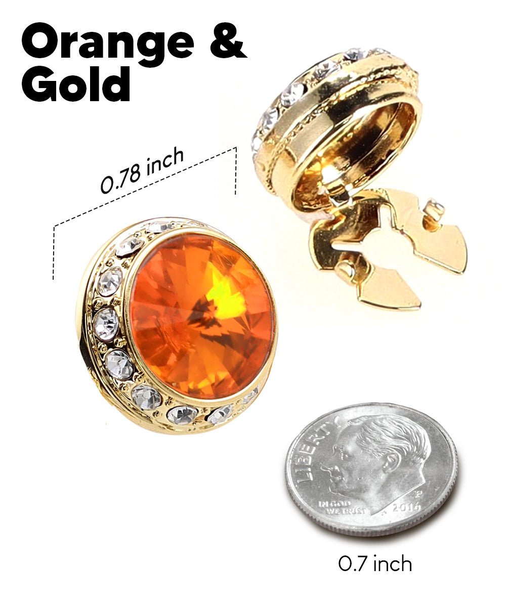 Vittorio Vico Men's Crystal Colorstone Button Cover - Orange and Gold - Button Covers - Vittorio Vico