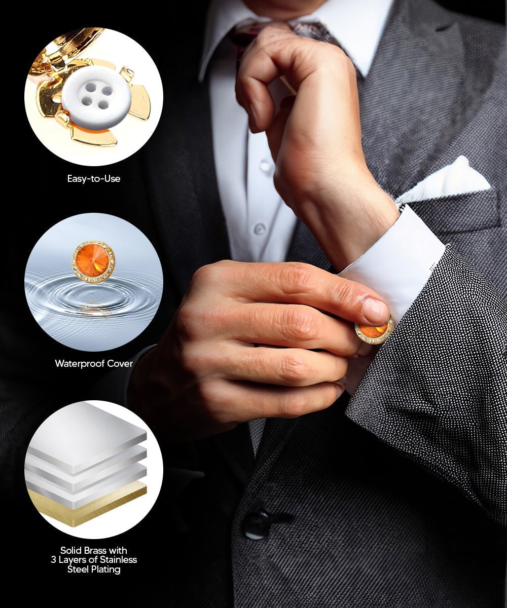 Vittorio Vico Men's Crystal Colorstone Button Cover - Orange and Gold - Button Covers - Vittorio Vico