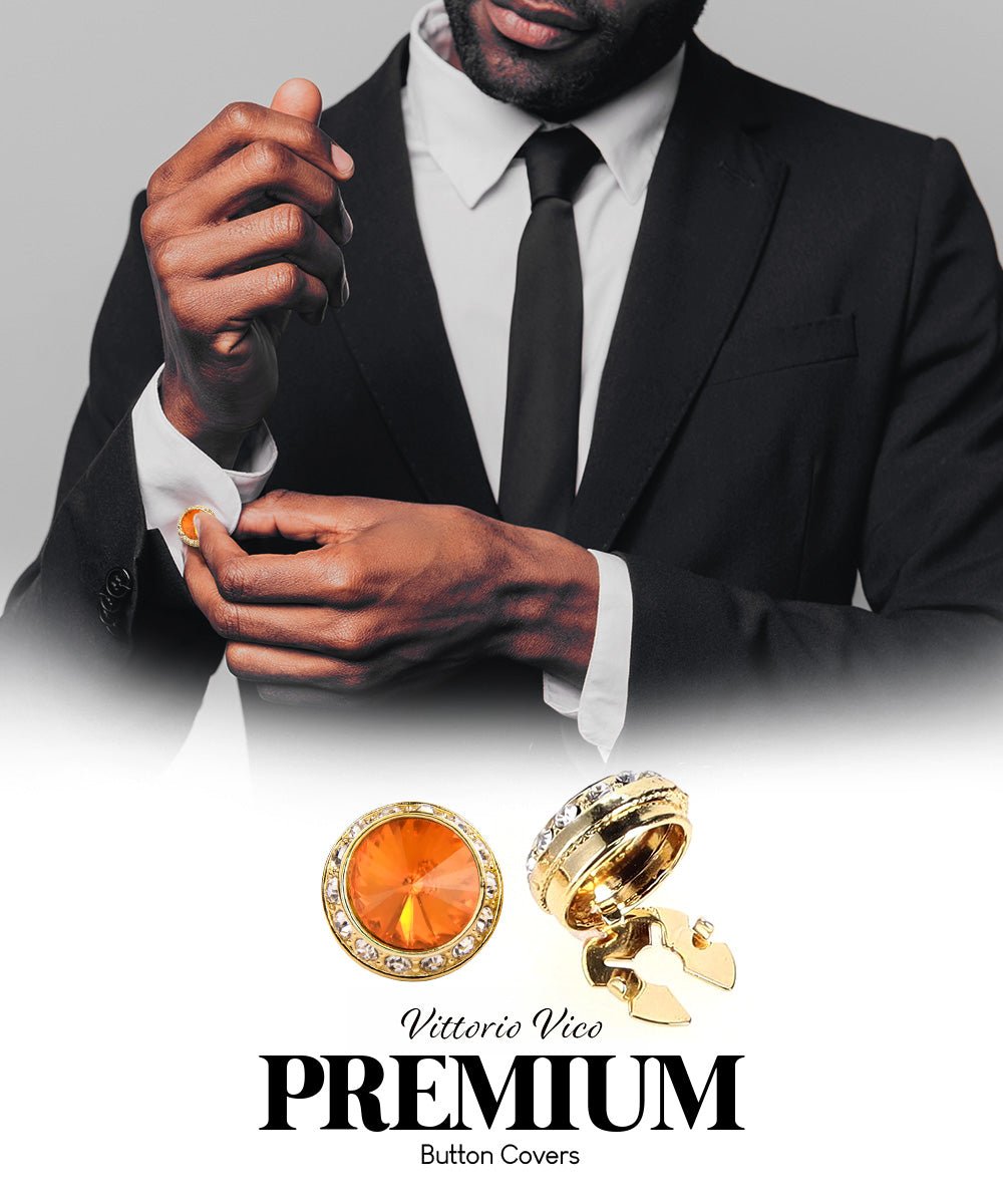 Vittorio Vico Men's Crystal Colorstone Button Cover - Orange and Gold - Button Covers - Vittorio Vico