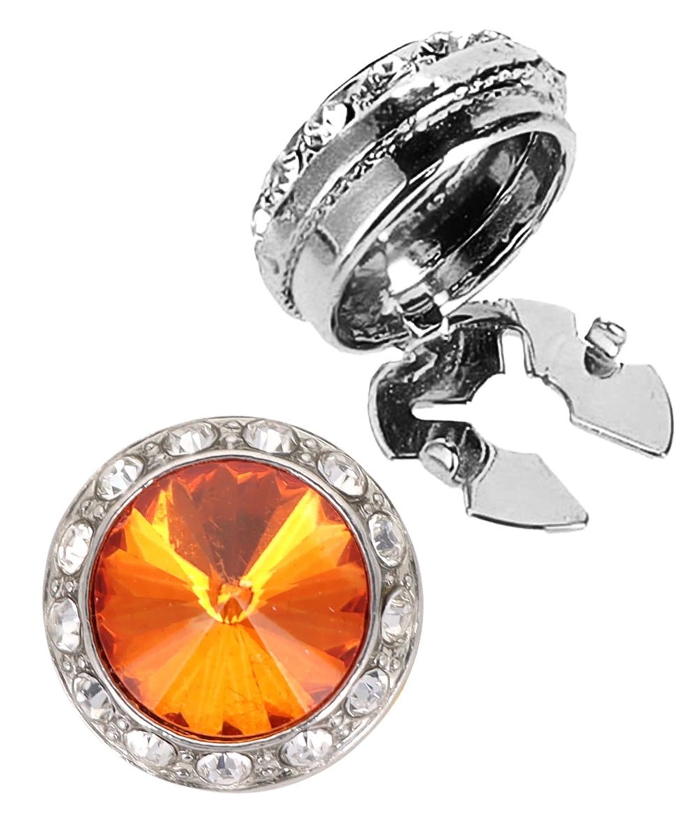 Vittorio Vico Men's Crystal Colorstone Button Cover - Orange and Silver - Button Covers - Vittorio Vico