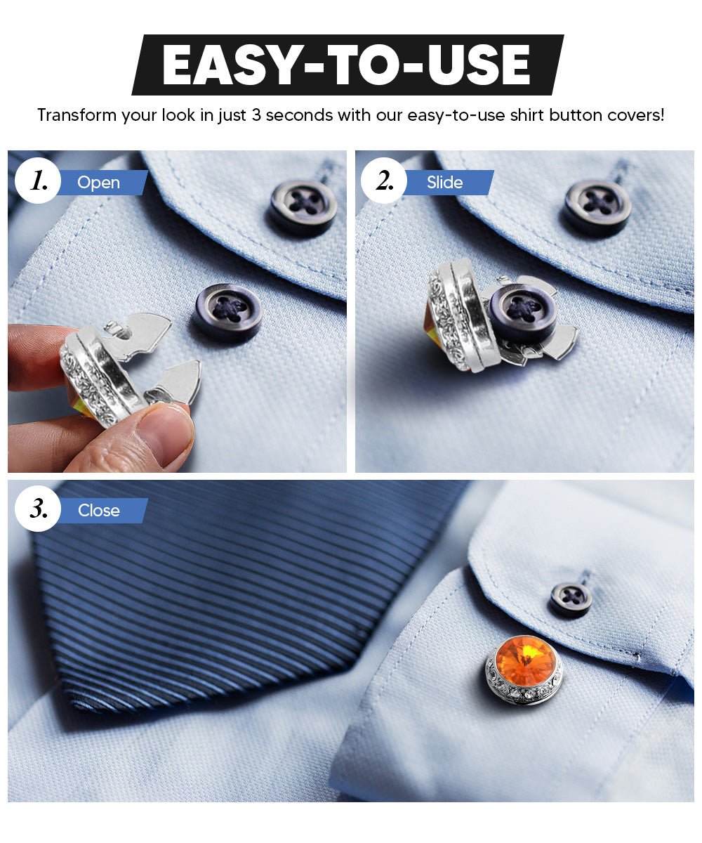 Vittorio Vico Men's Crystal Colorstone Button Cover - Orange and Silver - Button Covers - Vittorio Vico