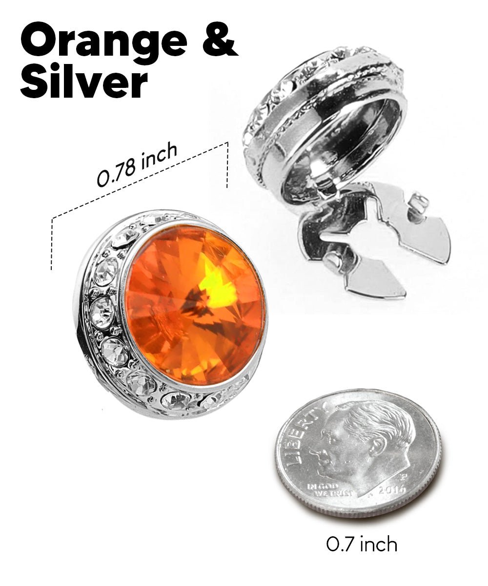 Vittorio Vico Men's Crystal Colorstone Button Cover - Orange and Silver - Button Covers - Vittorio Vico