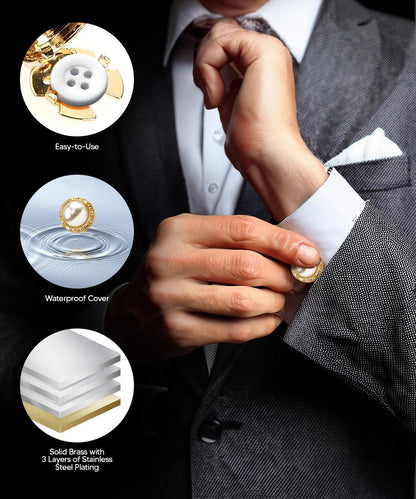 Vittorio Vico Men's Crystal Colorstone Button Cover - Pearl and Gold - Button Covers - Vittorio Vico