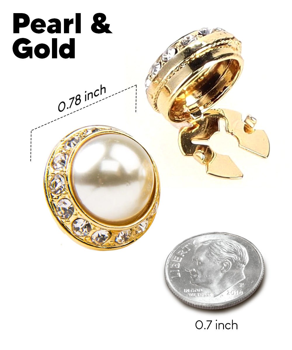Vittorio Vico Men's Crystal Colorstone Button Cover - Pearl and Gold - Button Covers - Vittorio Vico