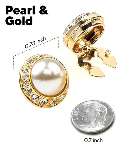 Vittorio Vico Men's Crystal Colorstone Button Cover - Pearl and Gold - Button Covers - Vittorio Vico