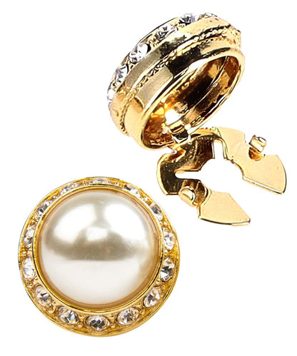 Vittorio Vico Men's Crystal Colorstone Button Cover - Pearl and Gold - Button Covers - Vittorio Vico