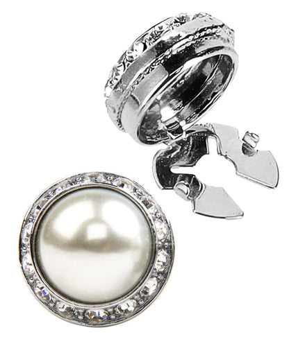 Vittorio Vico Men's Crystal Colorstone Button Cover - Pearl and Silver - Button Covers - Vittorio Vico
