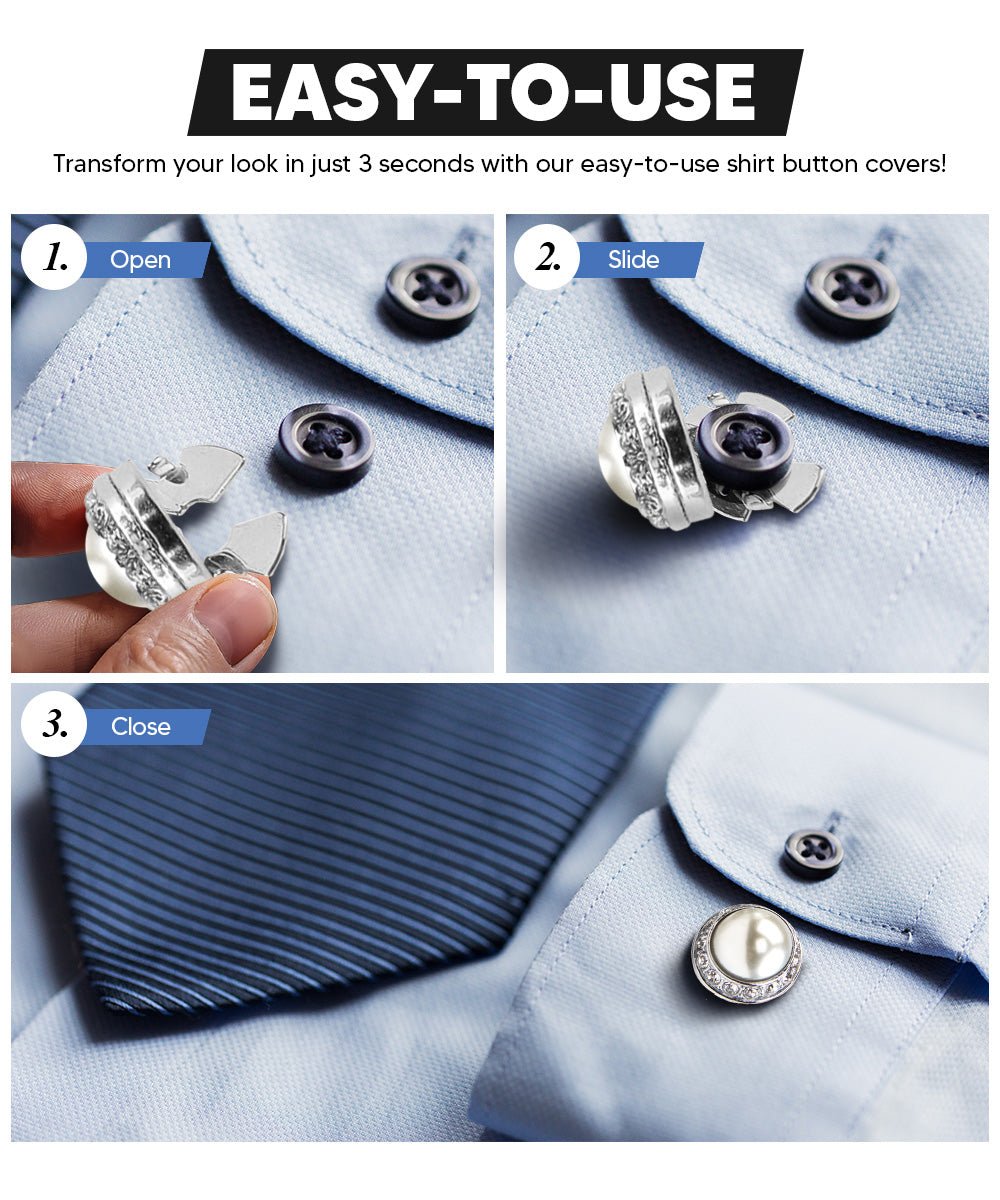 Vittorio Vico Men's Crystal Colorstone Button Cover - Pearl and Silver - Button Covers - Vittorio Vico