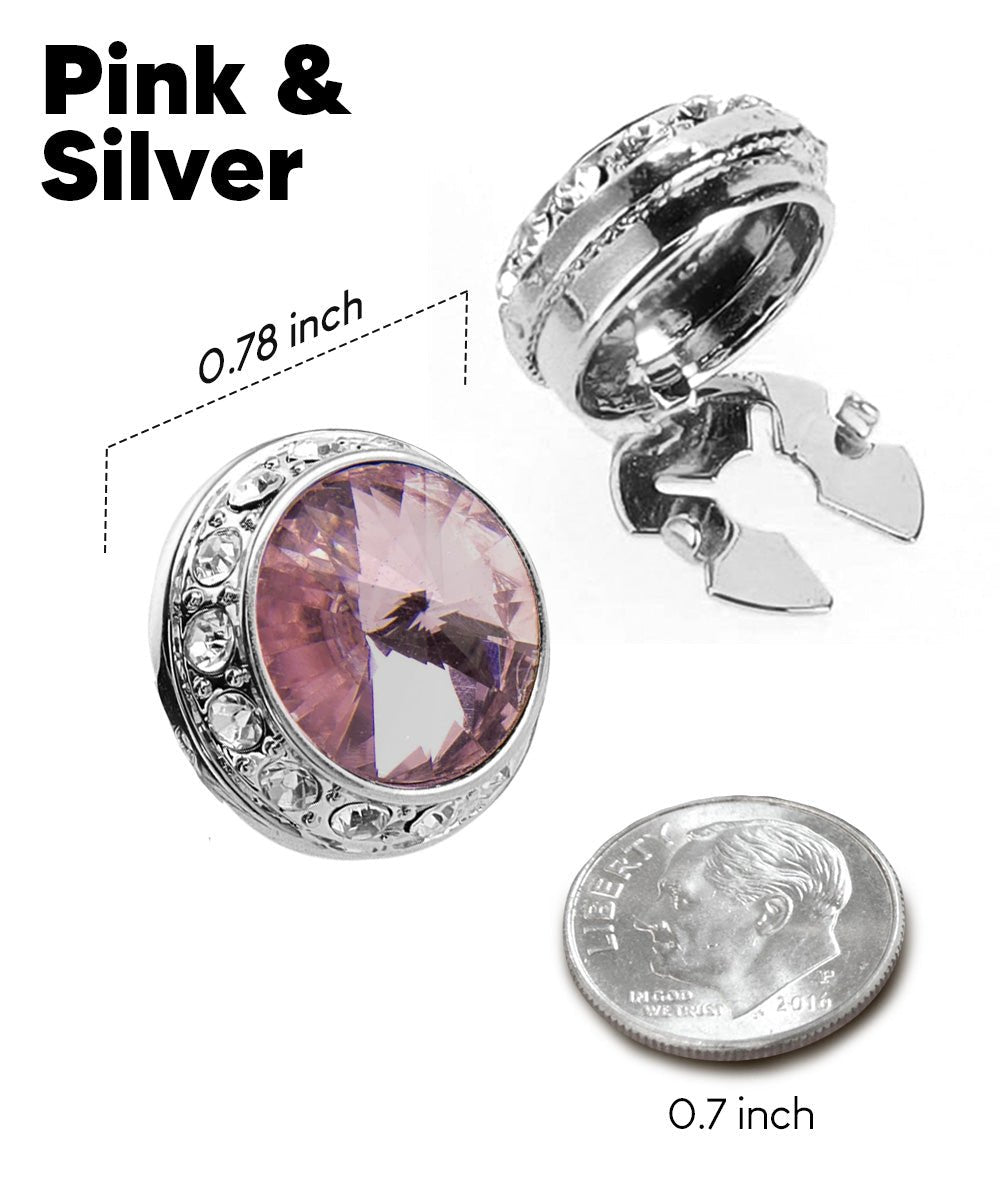 Vittorio Vico Men's Crystal Colorstone Button Cover - Pink and Silver - Button Covers - Vittorio Vico