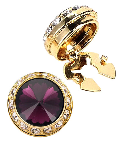 Vittorio Vico Men's Crystal Colorstone Button Cover - Purple and Gold - Button Covers - Vittorio Vico