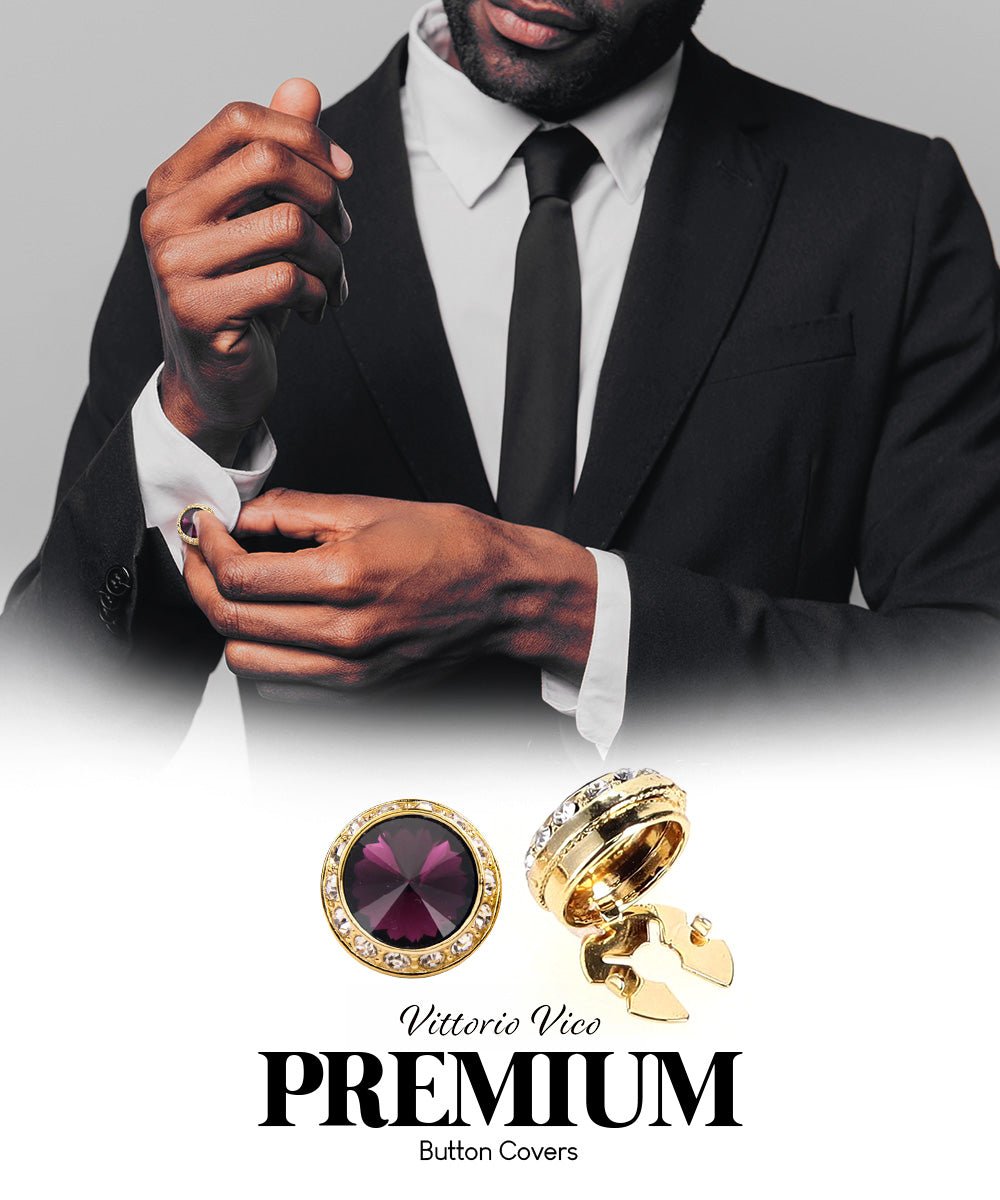 Vittorio Vico Men's Crystal Colorstone Button Cover - Purple and Gold - Button Covers - Vittorio Vico