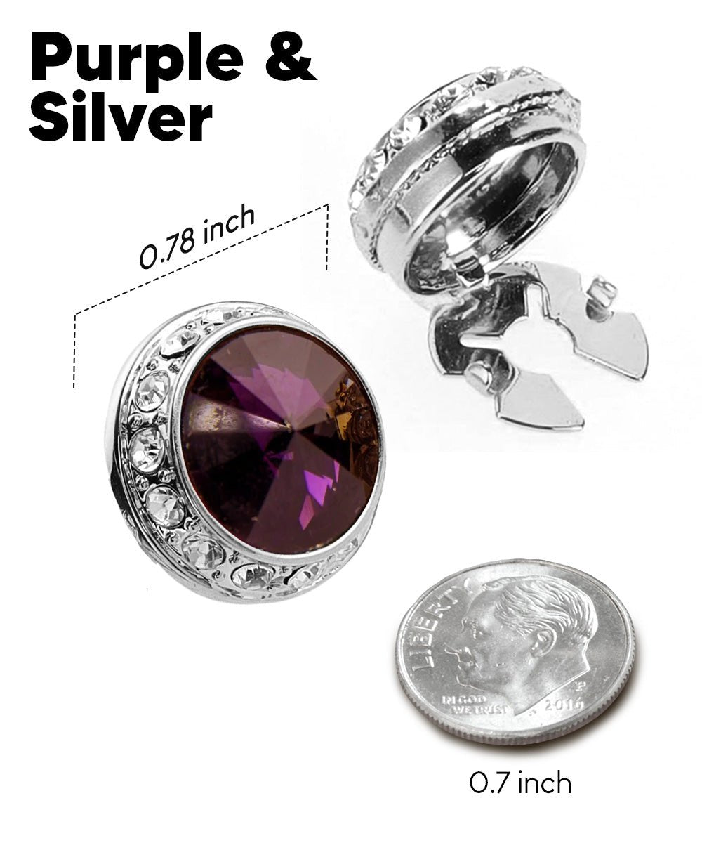 Vittorio Vico Men's Crystal Colorstone Button Cover - Purple and Silver - Button Covers - Vittorio Vico