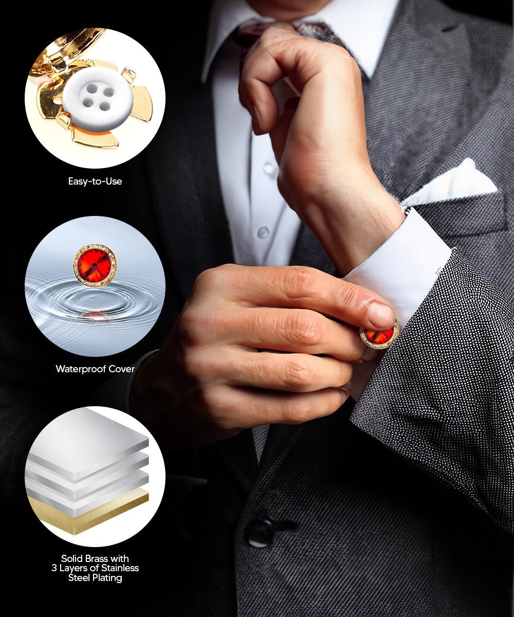 Vittorio Vico Men's Crystal Colorstone Button Cover - Red and Gold - Button Covers - Vittorio Vico