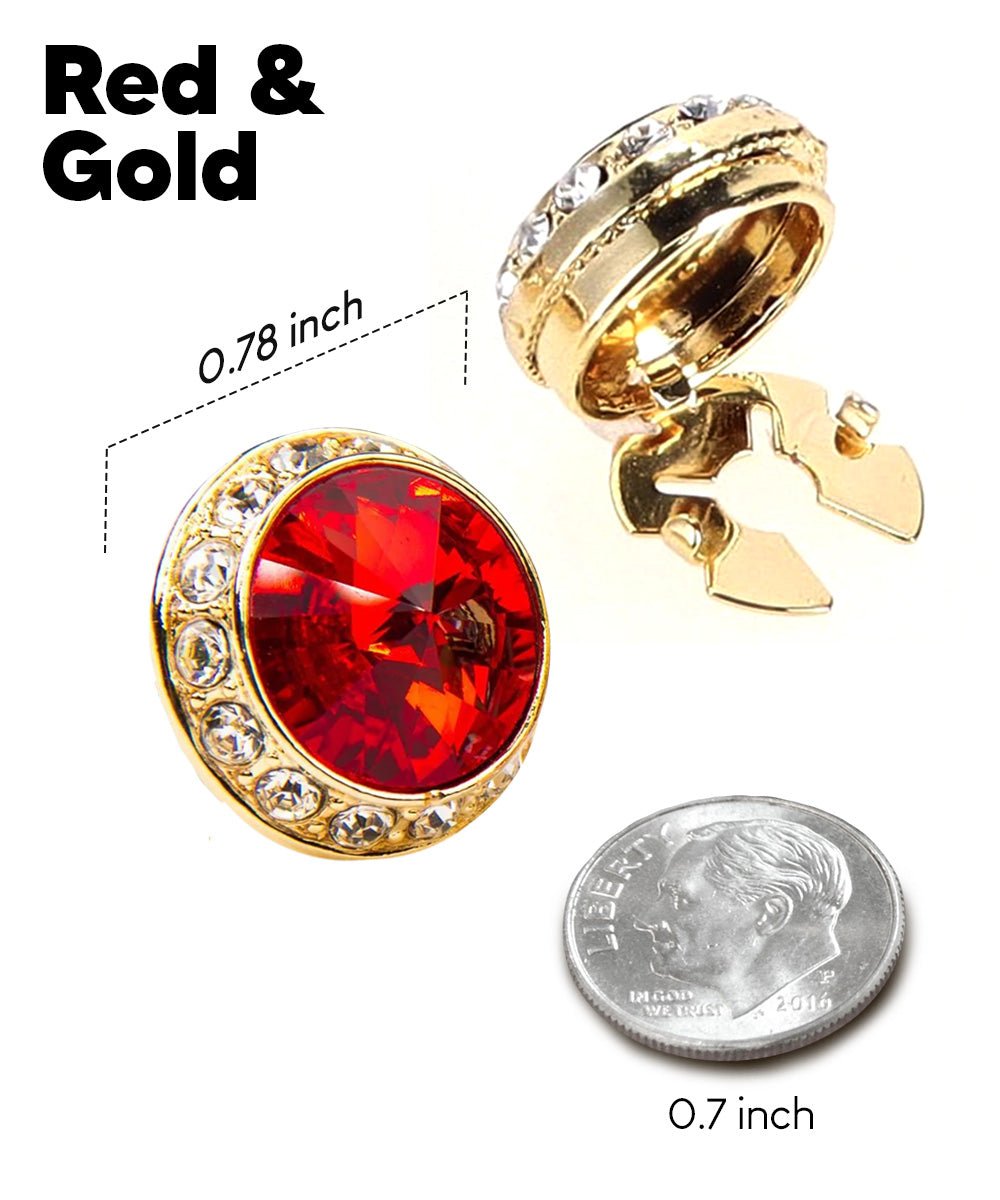 Vittorio Vico Men's Crystal Colorstone Button Cover - Red and Gold - Button Covers - Vittorio Vico