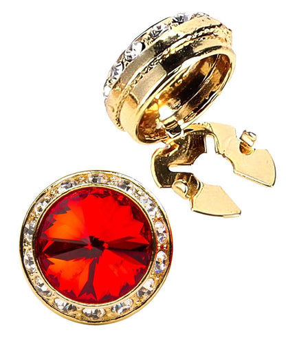 Vittorio Vico Men's Crystal Colorstone Button Cover - Red and Gold - Button Covers - Vittorio Vico