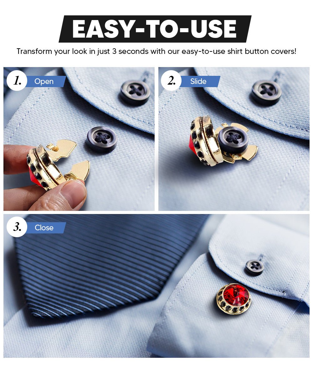 Vittorio Vico Men's Crystal Colorstone Button Cover - Red Black and Gold - Button Covers - Vittorio Vico