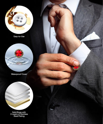 Vittorio Vico Men's Crystal Colorstone Button Cover - Red Black and Gold - Button Covers - Vittorio Vico